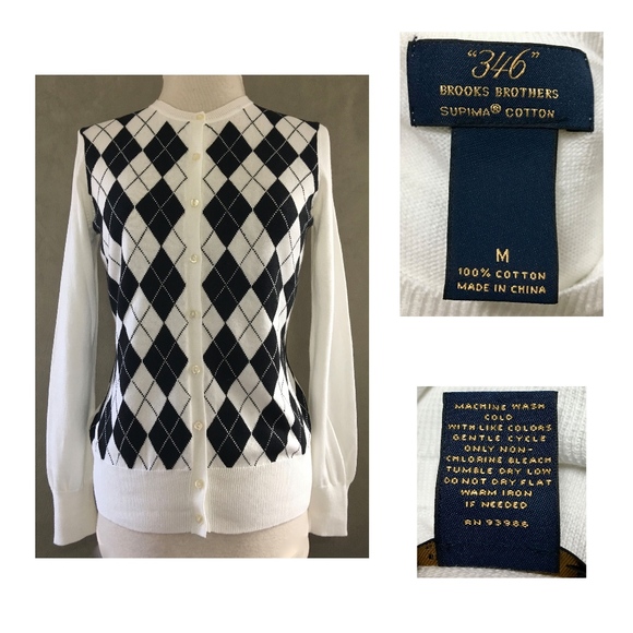 Brooks Brothers Sweaters - Brooks Brothers 346 B+W Argyle Cotton Cardigan